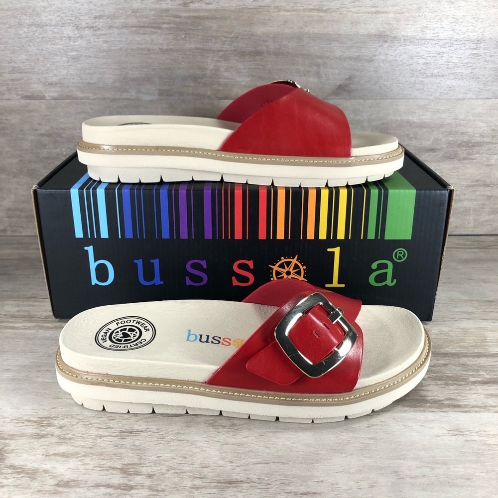 NEW Bussola Pinoye Sandal Certified Vegan Red with Gold Buckle Women 7.5, 8.5, 9 - Picture 9 of 13